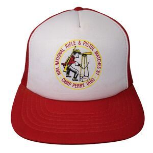 NRA National Rifle & Pistol Matches '87 Camp Perry Ohio Trucker Hat Red OS Mesh